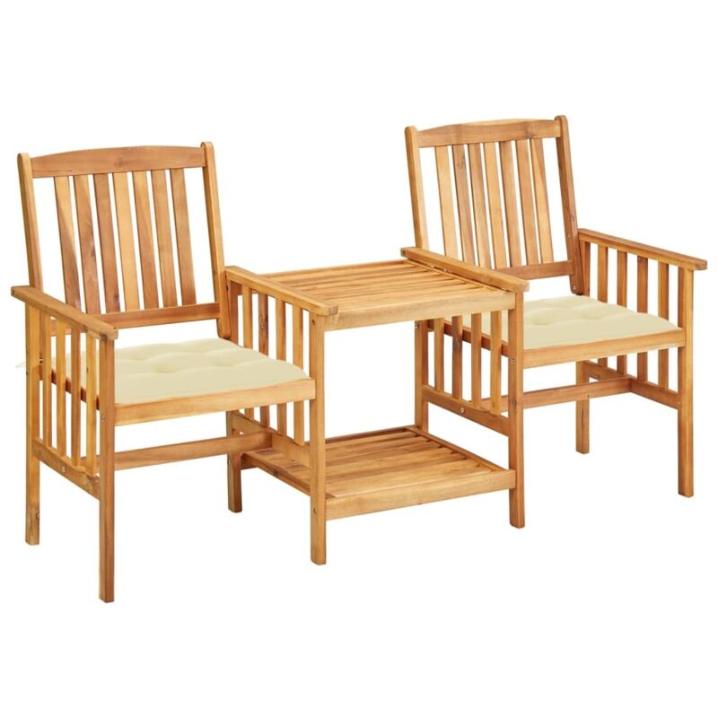 Chaises de jardin avec table à thé et coussins Acacia solide Vidaxl