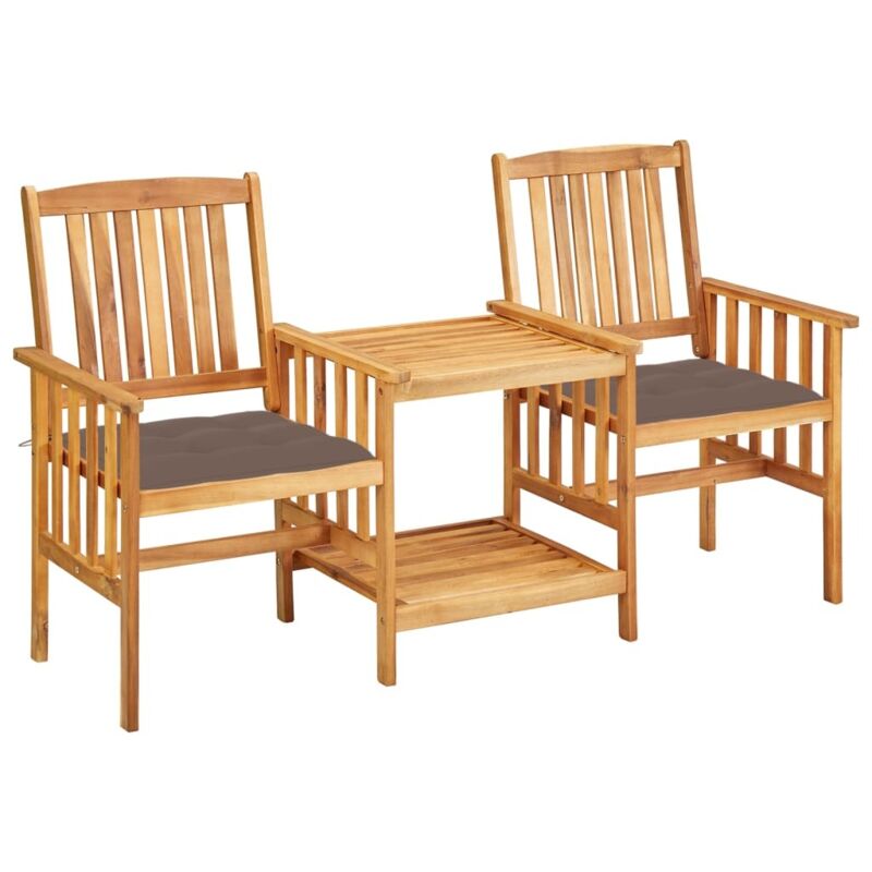 Chaises de jardin avec table à thé et coussins Acacia solide Vidaxl