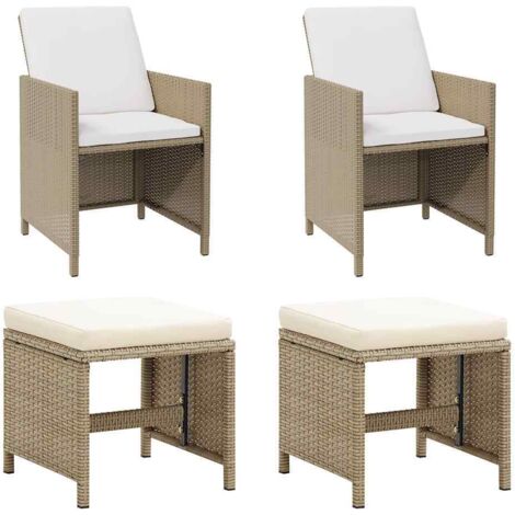 Chaises de jardin avec tabourets-Chaise de terrasse-Chaise d'extérieur lot de 2 Résine tressée Beige