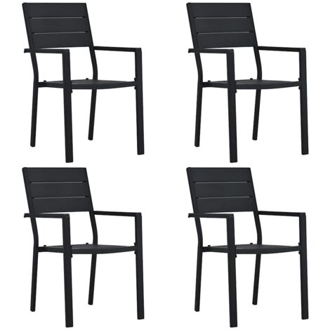 Chaises de jardin-Chaise de terrasse-Chaise d'extérieur lot de 4 Noir PEHD Aspect de bois