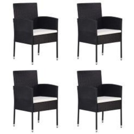 Chaises de jardin coussins blanc crème 4pcs noir résine tressée