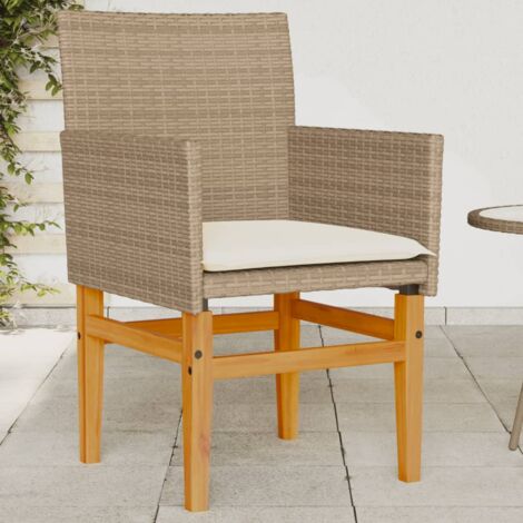 Chaises de jardin coussins lot de 2 beige résine tressée bois vidaXL