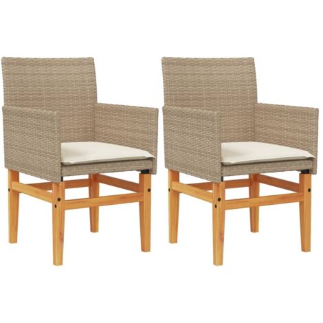 Chaises de jardin coussins lot de 2  Chaises d'extérieur beige résine tressée bois