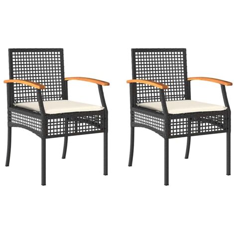 Chaises de jardin coussins lot de 2  Chaises d'extérieur noir résine tressée acacia