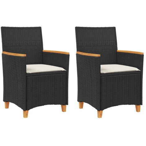 Chaises de jardin coussins lot de 2  Chaises d'extérieur noir résine tressée et bois