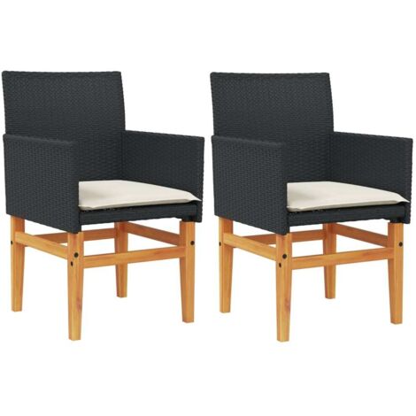Chaises de jardin coussins lot de 2  Chaises d'extérieur noir résine tressée et bois