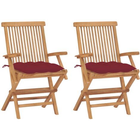 Chaises de jardin coussins rouge bordeaux lot de 2 Teck massif vidaXL