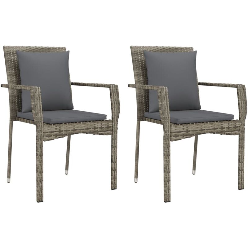 Vidaxl - Chaises de jardin avec coussins lot de 2 Résine tressée Gris