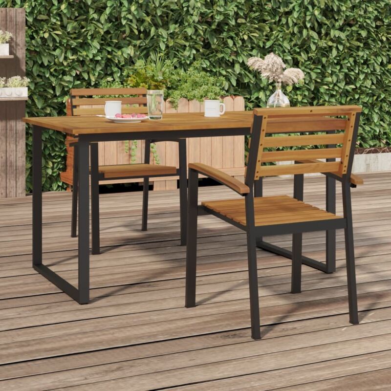 Chaises de jardin empilables-Chaise de terrasse-Chaise d'extérieur lot de 2 bois d'acacia et métal