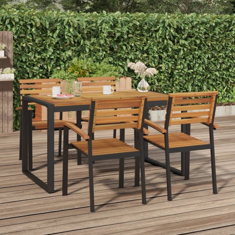 Chaises de jardin empilables-Chaise de terrasse-Chaise d'extérieur lot de 4 bois d'acacia et métal