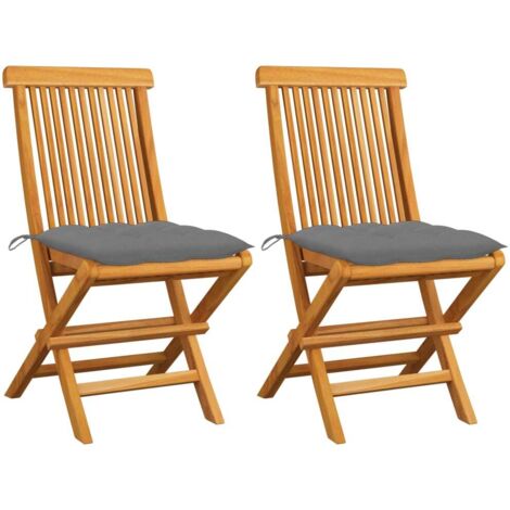 Chaises de jardin et coussins-Chaise de terrasse-Chaise d'extérieur gris lot de 2 Bois de teck massif 451122