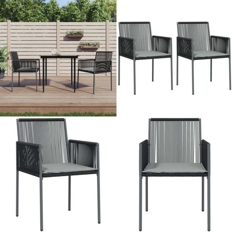 Chaises de jardin et coussins lot de 2 noir 54x60,5x83,5 cm - Chaise De Jardin - Mobilier De Jardin - Fauteuil Extérieur - Décoration Extérieure