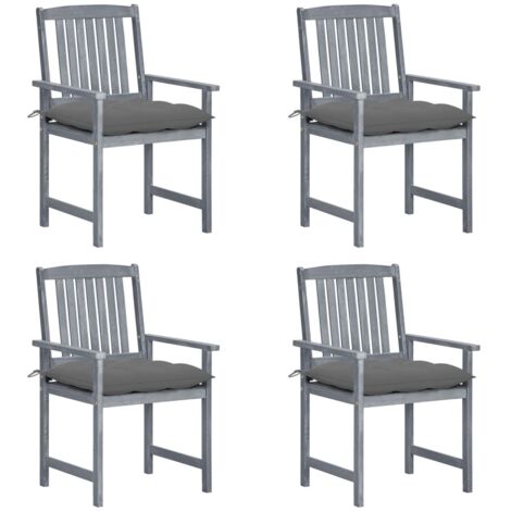 Chaises de jardin et coussins lot de 4 Gris Bois acacia massif vidaXL