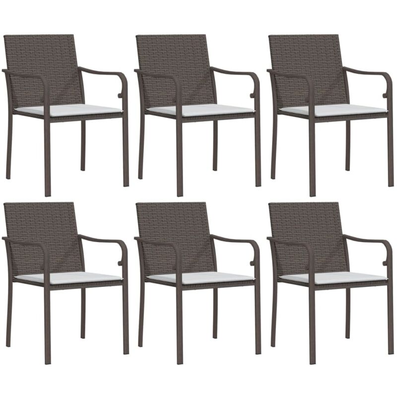 Chaises de jardin et coussins lot de 6 marron 56x59x84 cm rotin