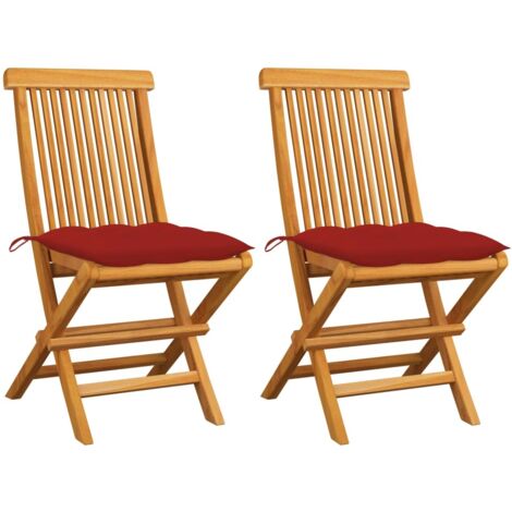 Chaises de jardin et coussins rouge lot de 2 Bois teck massif vidaXL195812