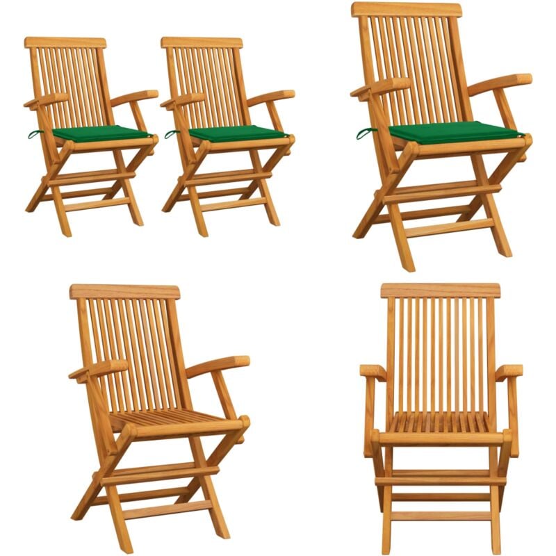 Chaises de jardin et coussins vert lot de 2 Bois de teck massif - Chaise De Jardin - Mobilier De Jardin - Chaise En Bois - Fauteuil De Jardin