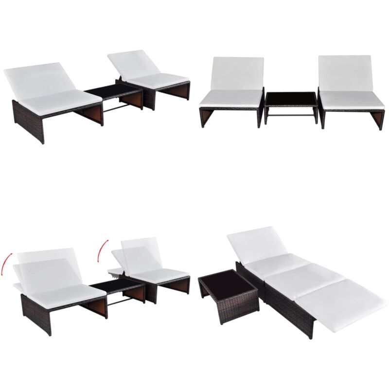 Vidaxl - Chaises de jardin inclinables lot de 2 et table résine tressée - Chaise De Jardin Inclinable - Ensemble Salon Extérieur - Mobilier De Jardin