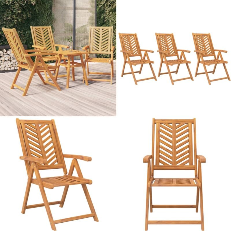 Chaises de jardin inclinables lot de 3 bois massif d'acacia - Chaise De Jardin - Chaise Inclinable - Mobilier De Jardin - Fauteuil De Jardin - Acacia