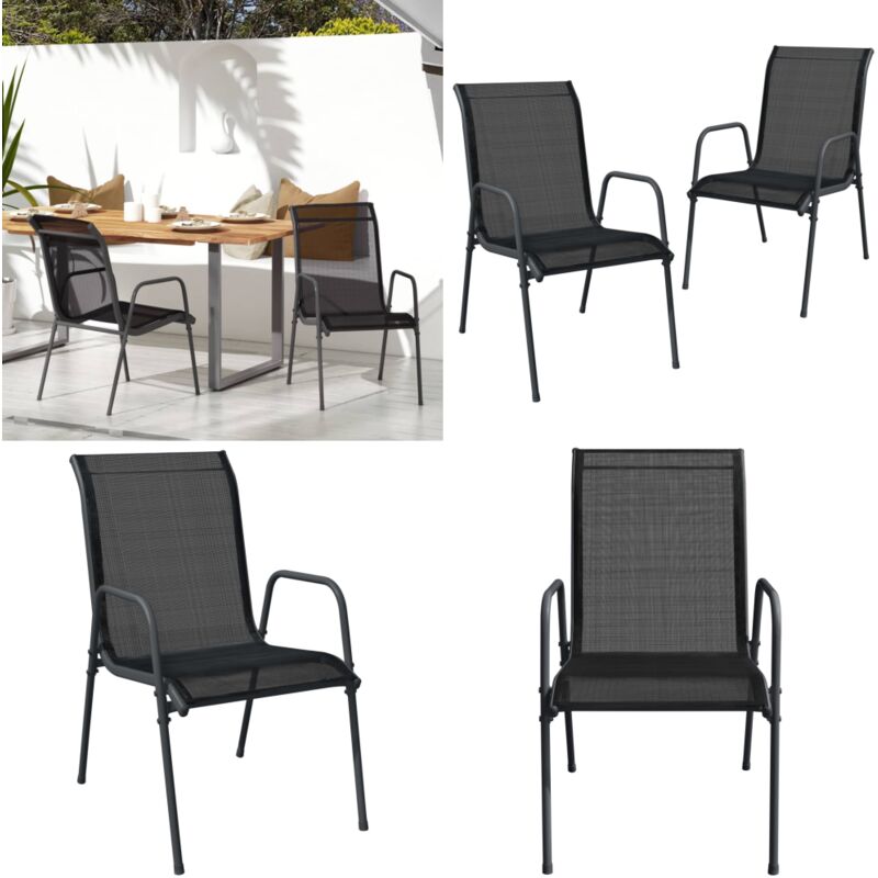 Chaises de jardin lot de 2 Acier et textilène Noir - Chaise De Jardin - Fauteuil De Jardin - Meubles De Jardin - Salon De Jardin - Mobilier