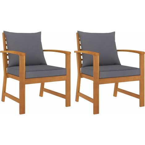 Chaises de jardin lot de 2 avec coussin gris foncé Bois acacia vidaXL