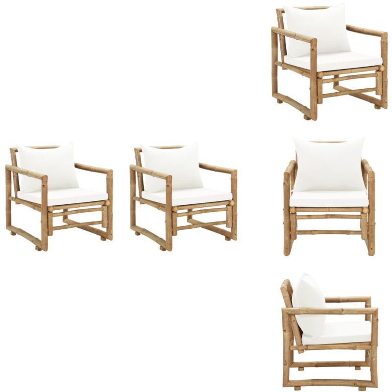 Chaises de jardin lot de 2 avec coussins et oreillers Bambou - Chaise De Jardin - Mobilier De Jardin - Chaise En Bambou - Fauteuil De Jardin - Set De