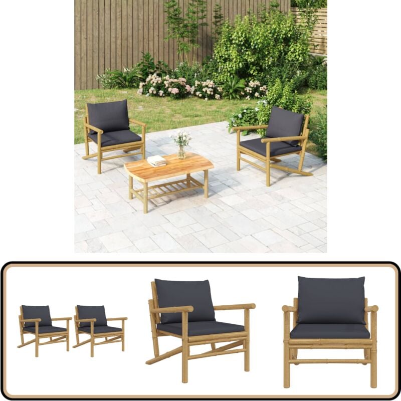 Chaises de jardin lot de 2 avec coussins gris foncé bambou - Chaise De Jardin - Mobilier De Jardin - Canapé D'extérieur - Fauteuil De Jardin - Bambou