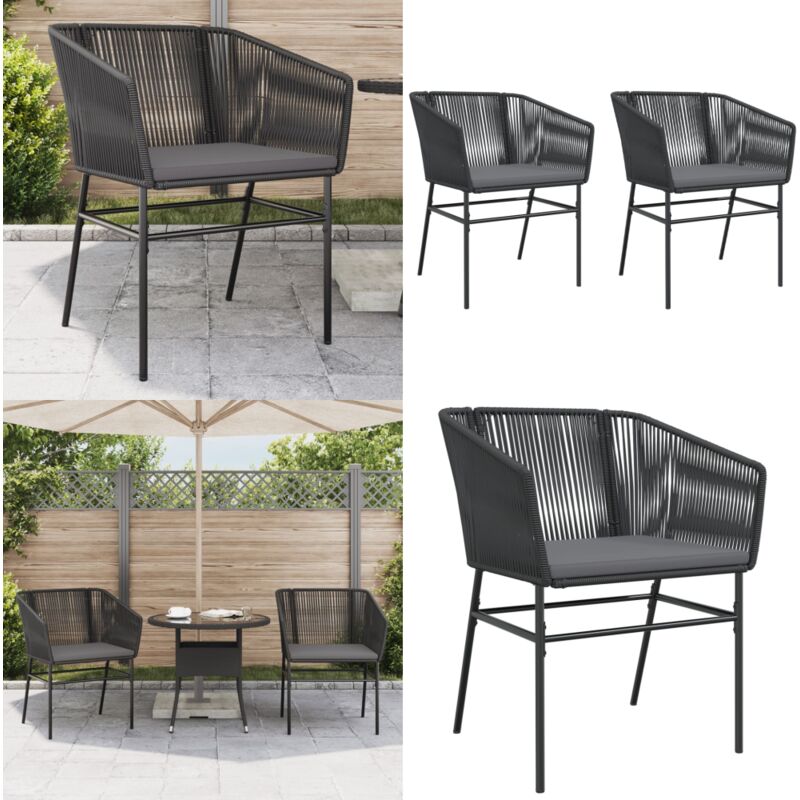 Chaises de jardin lot de 2 avec coussins noir résine tressée - Chaise De Jardin - Fauteuil De Jardin - Mobilier De Jardin - Meubles De Terrasse