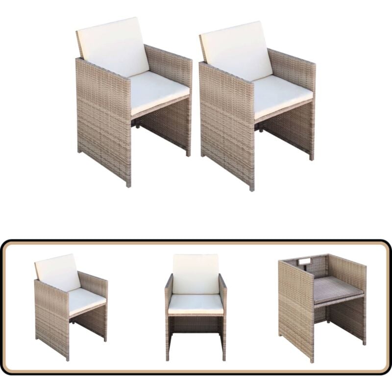 Chaises de jardin lot de 2 avec coussins Résine tressée Beige - Chaise De Jardin - Meubles De Jardin - Mobilier Extérieur - Chaise Lounge - Set De