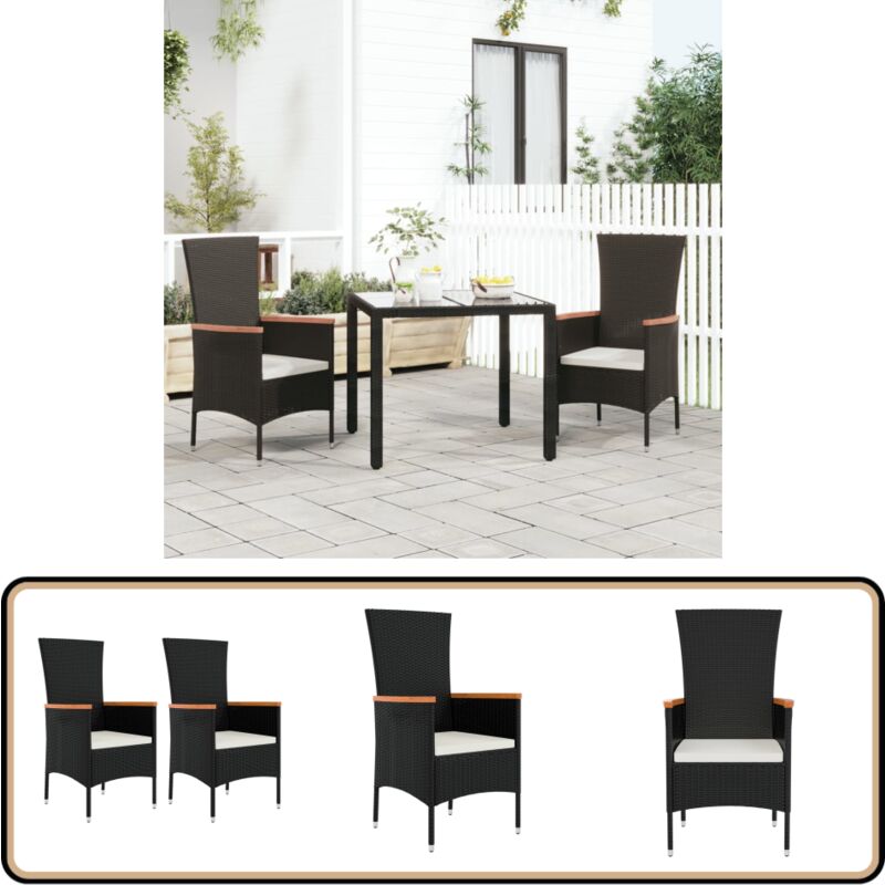 Chaises de jardin lot de 2 avec coussins Résine tressée Noir - Chaise De Jardin - Mobilier De Jardin - Fauteuil De Jardin - Terrasse - Décoration