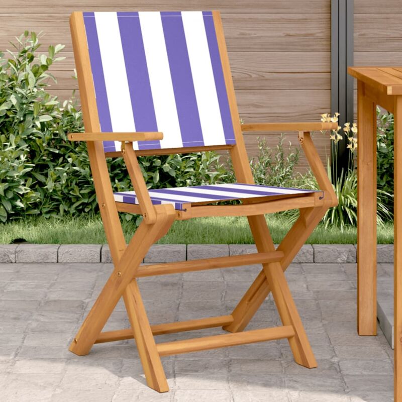 Chaises de jardin lot de 2 bleu/blanc bois acacia massif tissu - Vidaxl