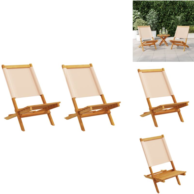 Chaises de jardin lot de 2 beige bois d'acacia massif et tissu - Chaise De Jardin - Fauteuil De Jardin - Mobilier De Jardin - Acacia Massif - Chaise