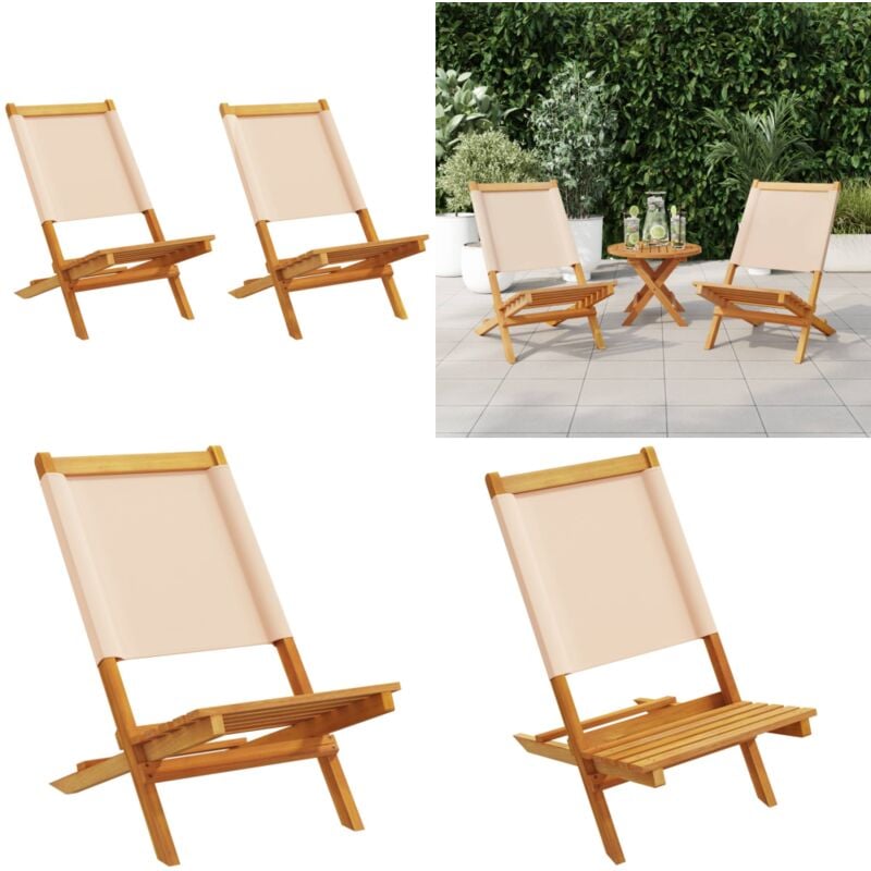 Chaises de jardin lot de 2 beige bois d'acacia massif et tissu - Chaise De Jardin - Fauteuil De Jardin - Mobilier De Jardin - Acacia Massif - Chaise