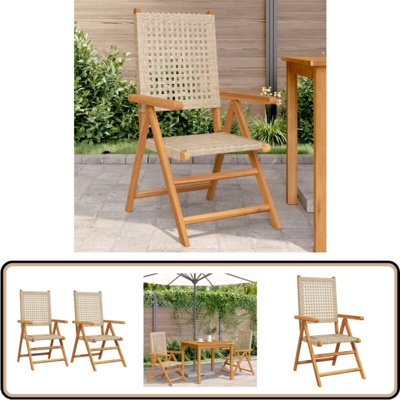 Chaises de jardin lot de 2 beige bois massif d'acacia et rotin - Chaise De Jardin - Fauteuil De Jardin - Mobilier De Jardin - Salon De Jardin
