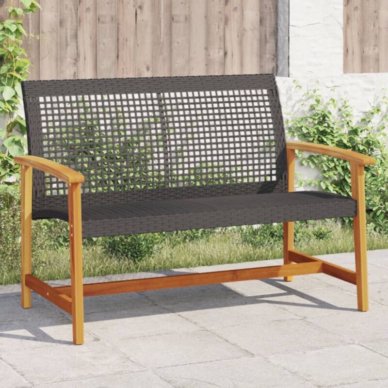 Banc de jardin noir 112 cm résine tressée et bois d'acacia Vidaxl