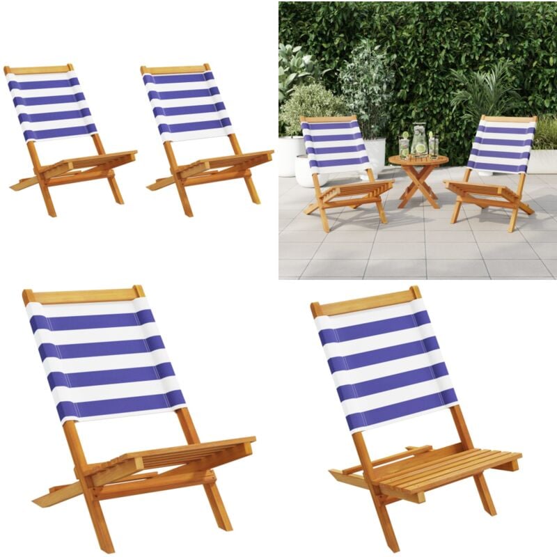 Chaises de jardin lot de 2 bleu/blanc bois acacia massif tissu - Chaise De Jardin - Fauteuil De Jardin - Mobilier De Jardin - Meubles De Terrasse