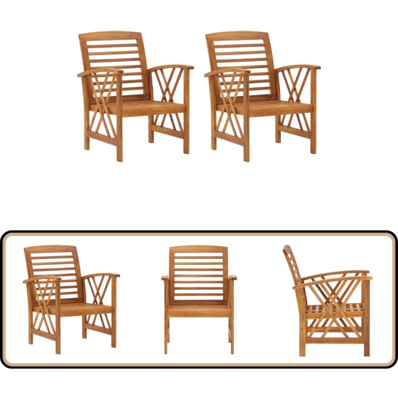 Chaises de jardin lot de 2 Bois d'acacia massif - Chaise De Jardin - Fauteuil De Jardin - Mobilier De Jardin - Acacia Massif - Chaise Ergonomique
