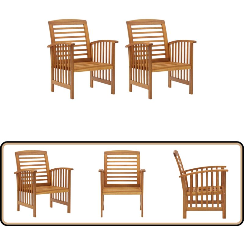 Chaises de jardin lot de 2 Bois d'acacia massif - Chaise De Jardin - Meubles De Jardin - Acacia Massif - Mobilier Extérieur - Chaise En Bois