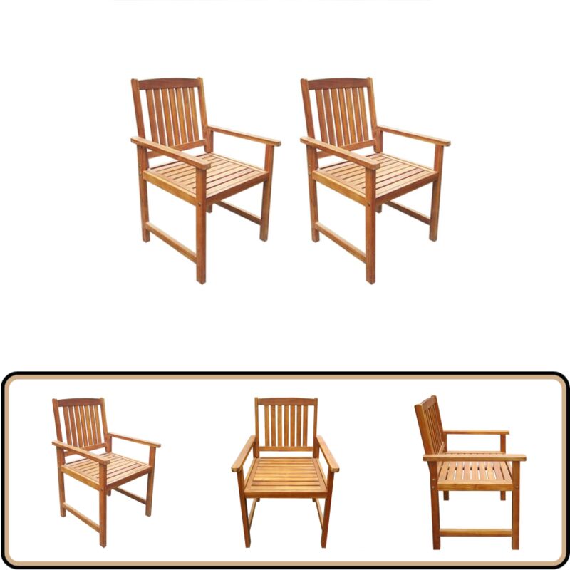 Chaises de jardin lot de 2 Bois d'acacia massif Marron - Chaise De Jardin - Chaise Extérieure - Mobilier De Jardin - Acacia Massif - Meubles De Jardin