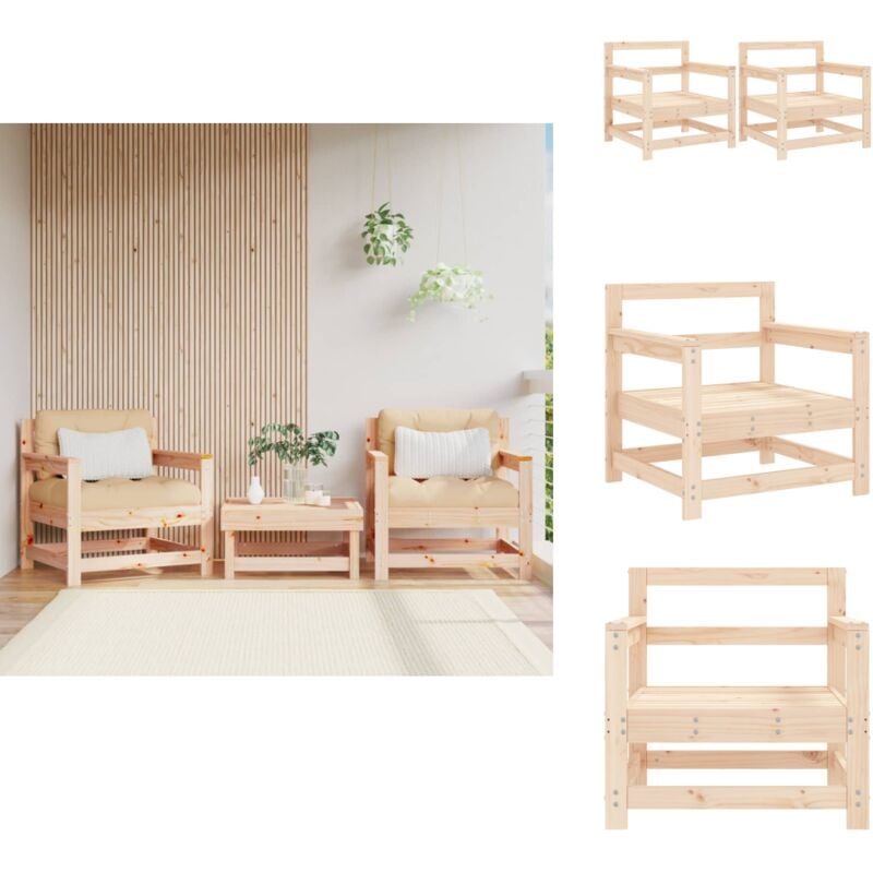 Chaises de jardin lot de 2 bois massif de pin - Chaise De Jardin - Mobilier De Jardin - Chaise Extérieure - Salon De Jardin - Bois Massif