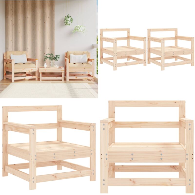 Chaises de jardin lot de 2 bois massif de pin - Chaise De Jardin - Mobilier De Jardin - Chaise Extérieure - Salon De Jardin - Bois Massif - Home &