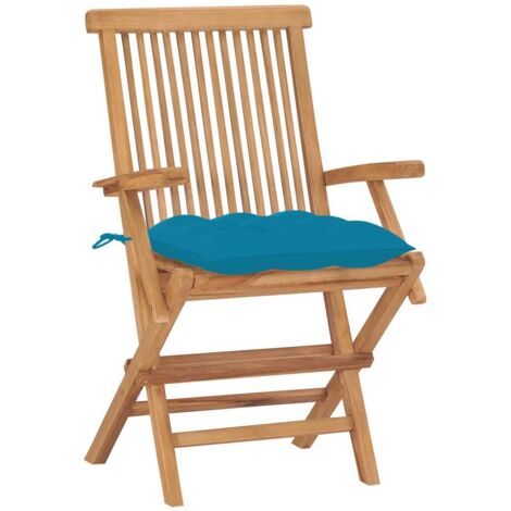 Chaises de jardin lot de 2  Chaises d'extérieur avec coussins bleu clair Teck massif