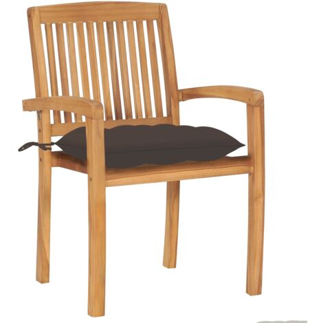 Chaises de jardin lot de 2  Chaises d'extérieur et coussins taupe Bois teck massif