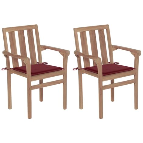 Chaises de jardin lot de 2 coussins rouge bordeaux Teck massif vidaXL