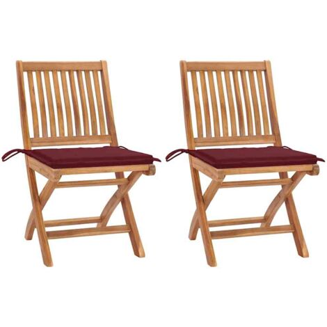Chaises de jardin lot de 2 coussins rouge bordeaux Teck massif vidaXL
