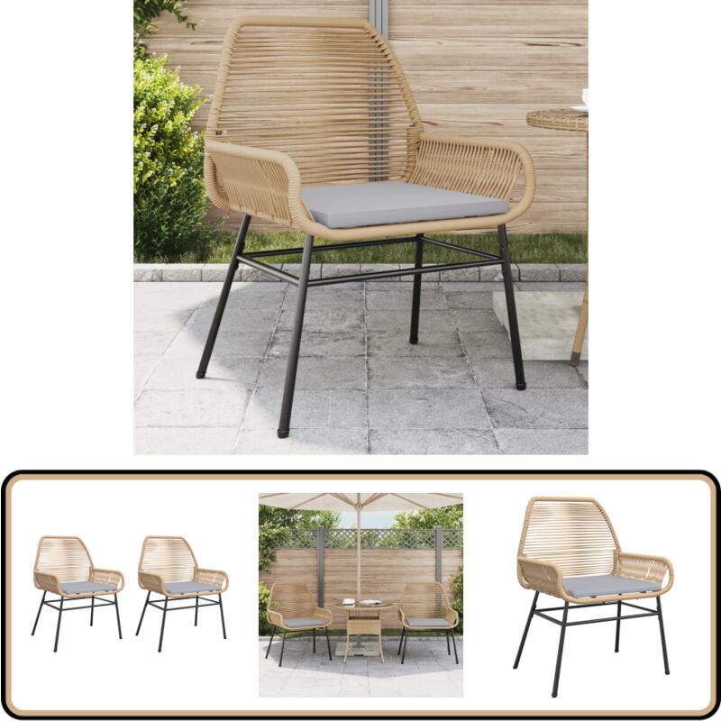 Chaises de jardin lot de 2 et coussins marron rotin - Chaise De Jardin - Fauteuil De Jardin - Mobilier De Jardin - Résine Tressée - Rotin Artificiel