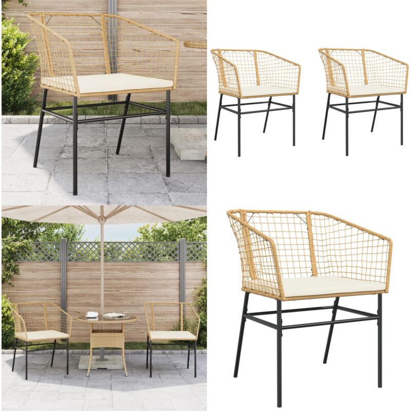 Chaises de jardin lot de 2 et coussins marron rotin - Chaise De Jardin - Fauteuil De Jardin - Mobilier De Jardin - Salon De Jardin - Terrasse - Home