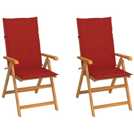 Chaises de jardin lot de 2 et coussins rouge Bois teck massif vidaXL