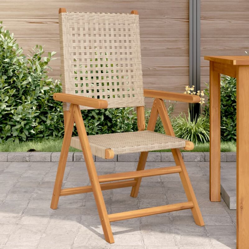 Chaises de jardin lot de 2 beige bois massif d'acacia et rotin - Vidaxl