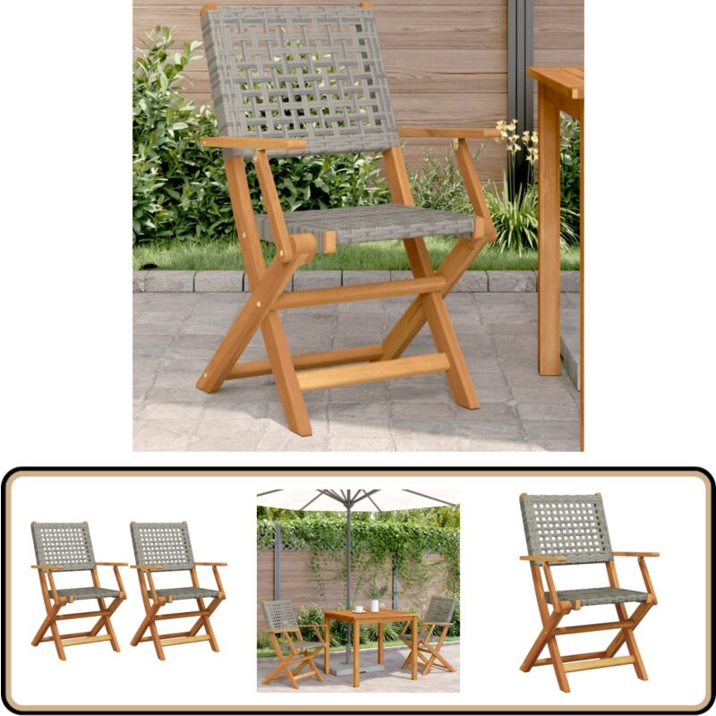Chaises de jardin lot de 2 gris bois massif d'acacia et rotin - Chaise De Jardin - Fauteuil De Jardin - Mobilier De Jardin - Salon De Jardin