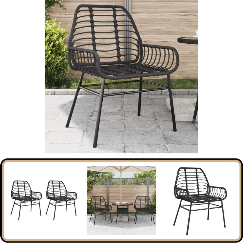 Chaises de jardin lot de 2 Noir Résine tressée - Chaise De Jardin - Mobilier De Jardin - Résine Tressée - Fauteuil Extérieur - Décoration Extérieure
